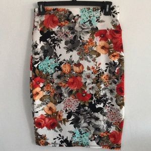 Fall floral stretchy pencil skirt